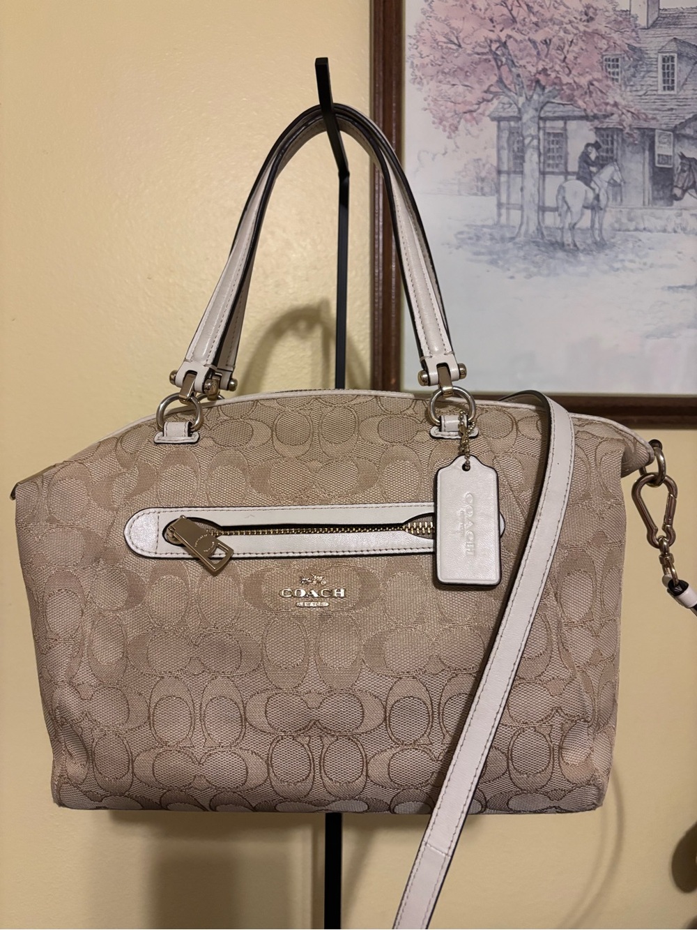 Coach Signature Canvas Prairie Satchel in Beige with White Trim